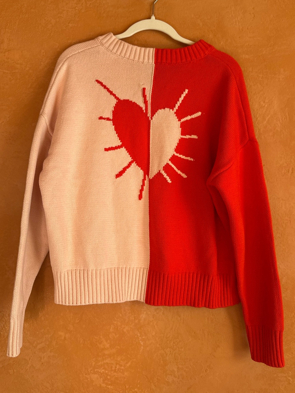 Kerri Rosenthal XO Colorblock Heart Sweater Red Pink Size M